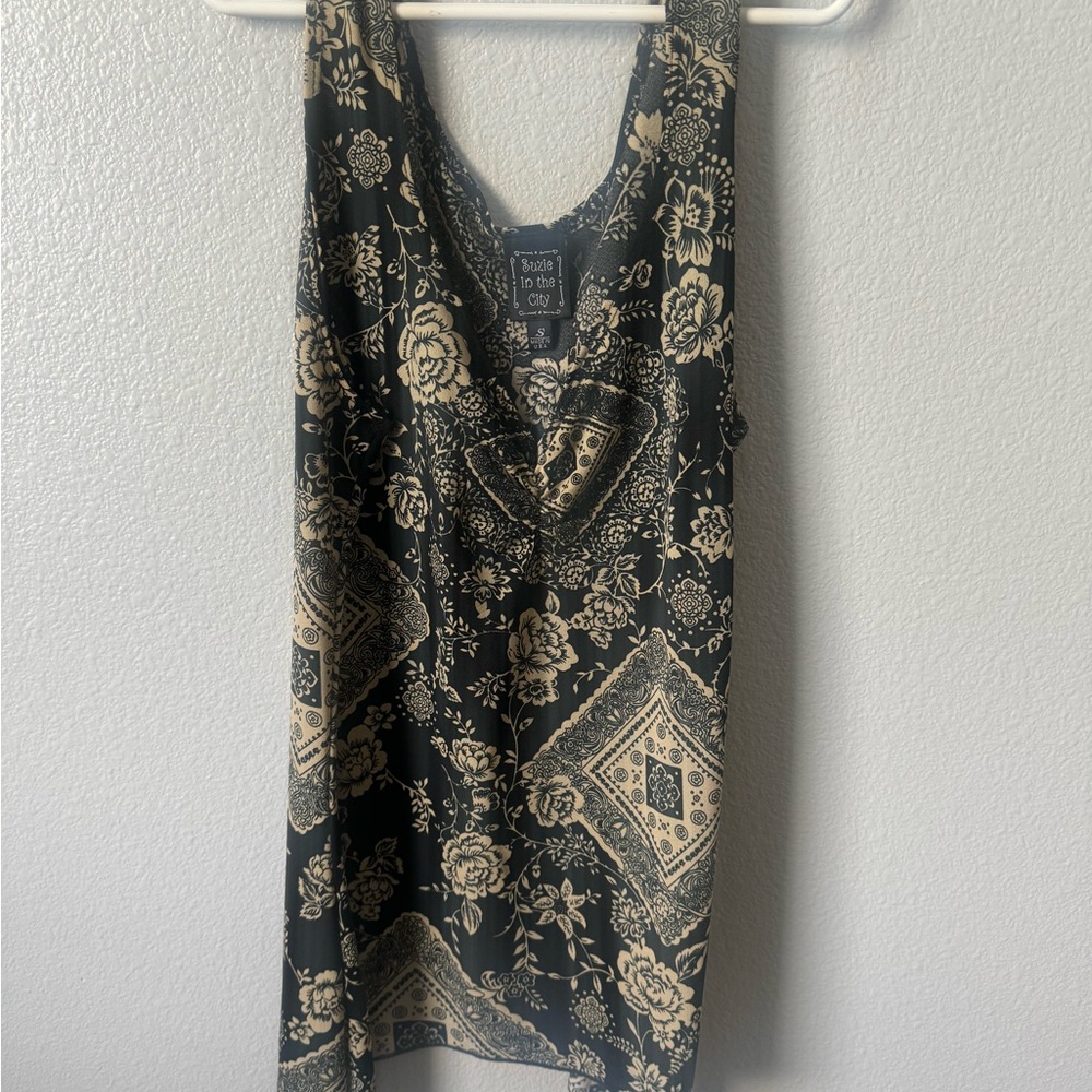 Black and Cream Floral Tank Top